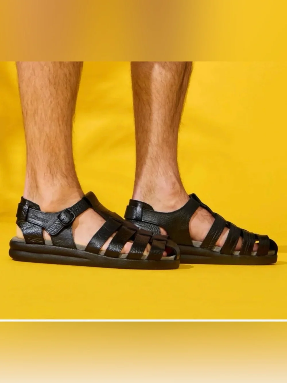 Mephisto Men’s Black Woven Leather Fisherman Sandals